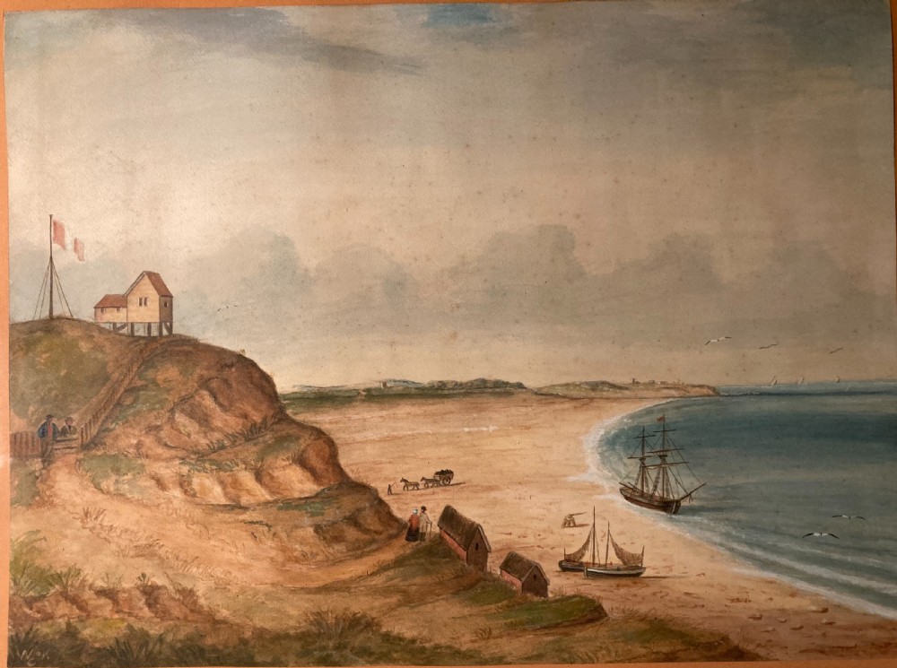 19th century Folk Art watercolour of Dunwich, Suffolk View III