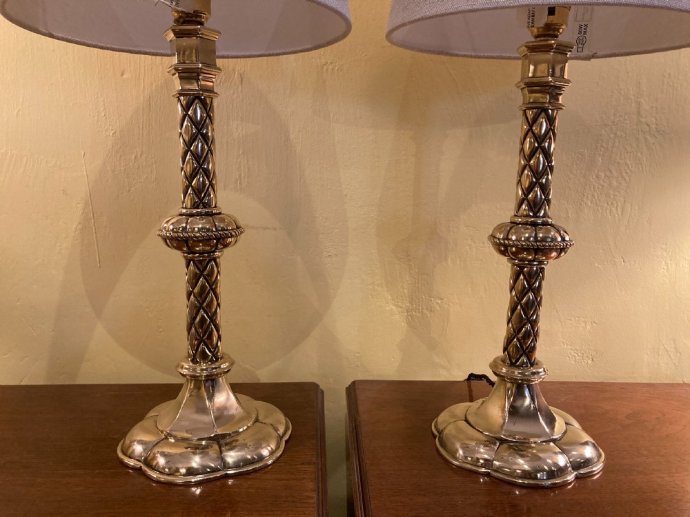 A pair of 19th century brass table lamps View III
