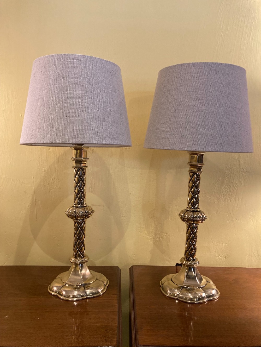 A pair of 19th century brass table lamps
