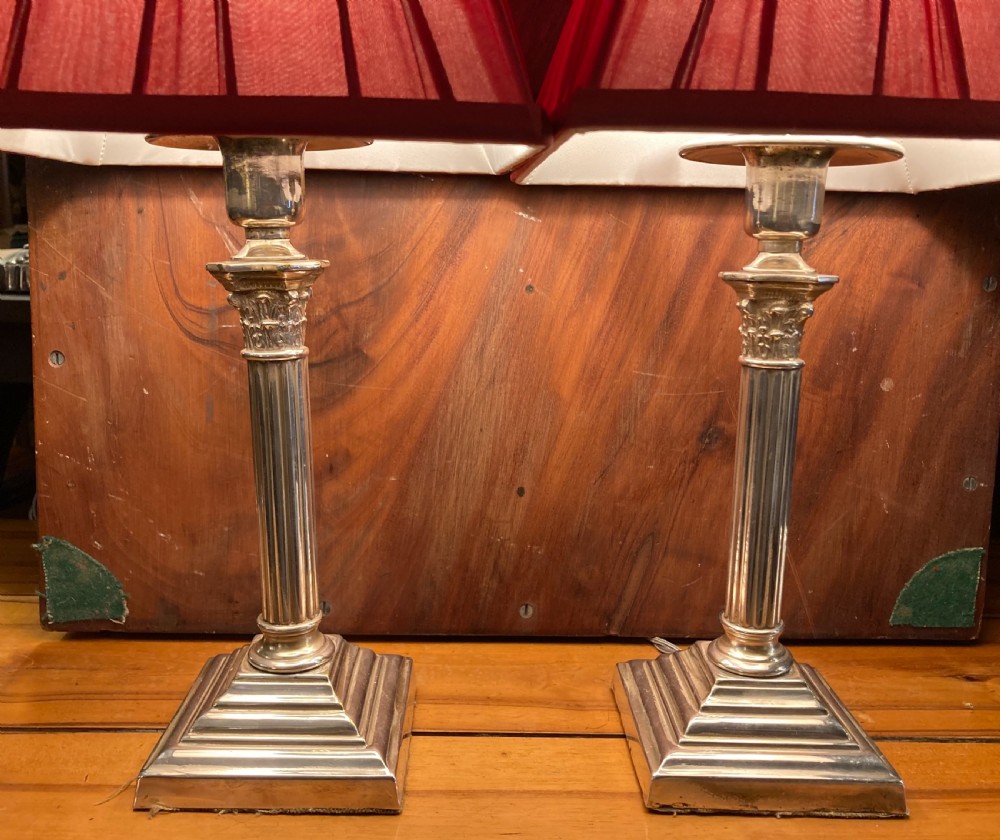 A pair of early 20th century silver plated table lamps View II