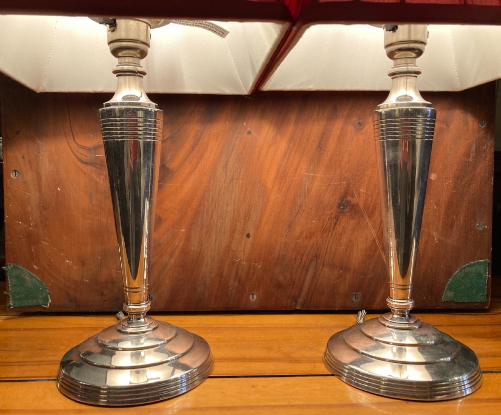 A pair of Silver plated Mappin & Webb art deco table lamps View II