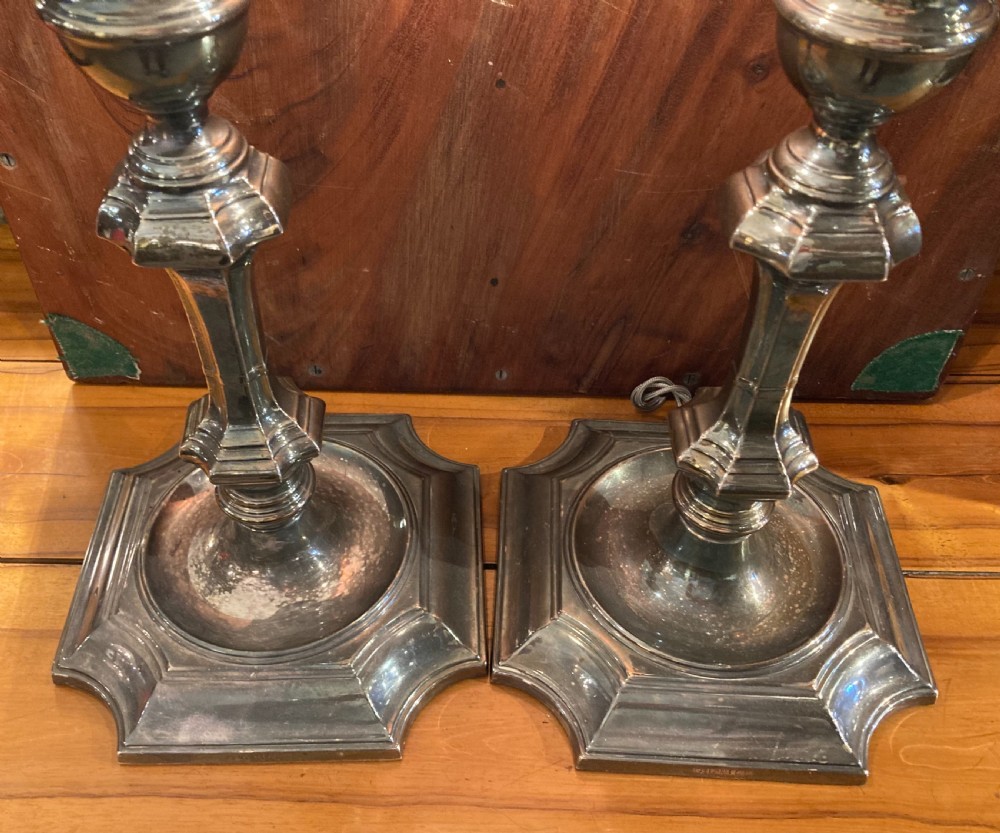 A pair of Electro Plated Nickel Silver table lamps c 1900 View IV