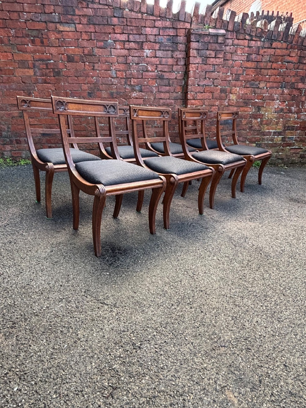 Set of 8 Regency Gothic Oak Chairs