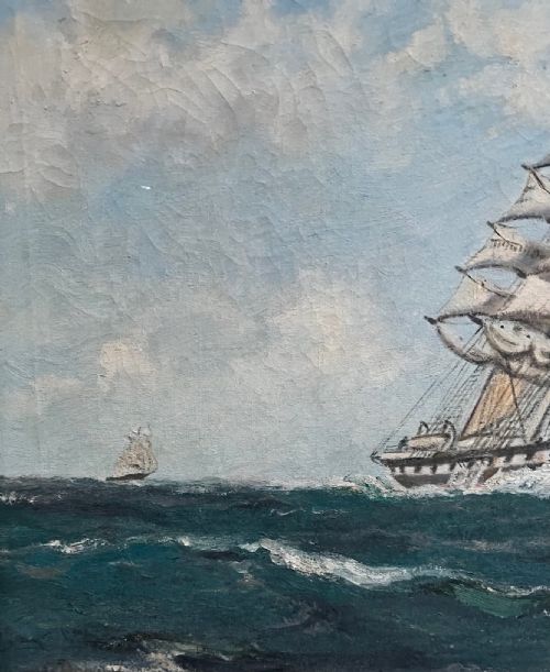 SUPERB 19THEARLY 20TH CENTURY OIL ON CANVAS CLIPPER SHIP SOBRAON AMERICAN - ADDITIONAL PHOTO 2