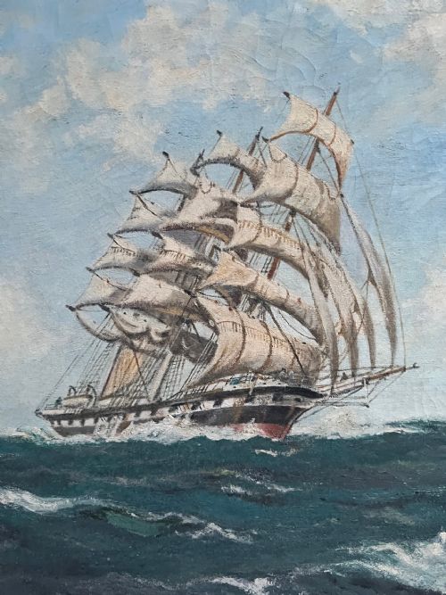 SUPERB 19THEARLY 20TH CENTURY OIL ON CANVAS CLIPPER SHIP SOBRAON AMERICAN - ADDITIONAL PHOTO 3