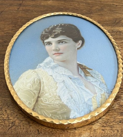C1910 PORTRAIT MINIATURE LADY RANDOLPH CHURCHILL MOTHER OF WINSTON CHURCHILL - ADDITIONAL PHOTO 2