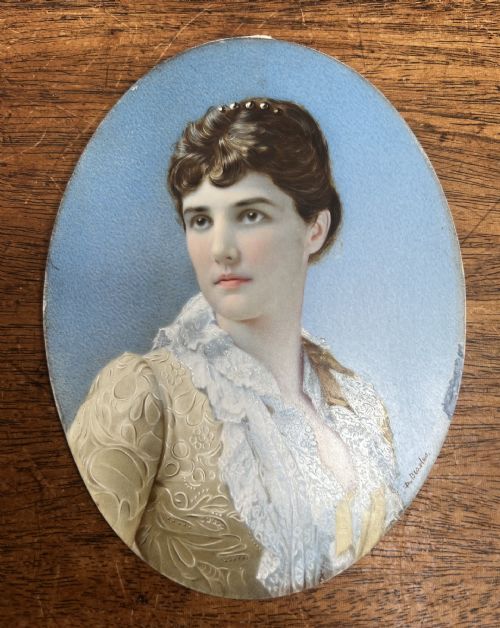 C1910 PORTRAIT MINIATURE LADY RANDOLPH CHURCHILL MOTHER OF WINSTON CHURCHILL - ADDITIONAL PHOTO 4