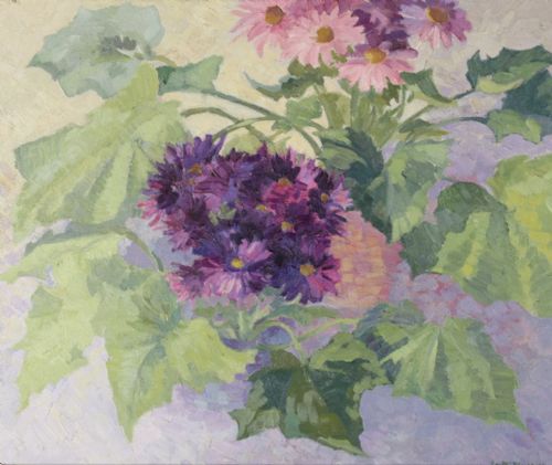 C1950 OIL ON CANVAS STILL LIFE ASTERS LANTA SPURRIER 1905 1981 - ADDITIONAL PHOTO 1
