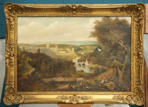 mid 19th century oil on canvas richmond castle yorkshire e j niemann - CATEGORY: ANTIQUE ART - DATED 19TH CENTURY