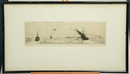 C1915 WILLIAM LIONEL WYLLIE SIGNED ETCHING HUNTING SUBMARINES - ADDITIONAL PHOTO 1