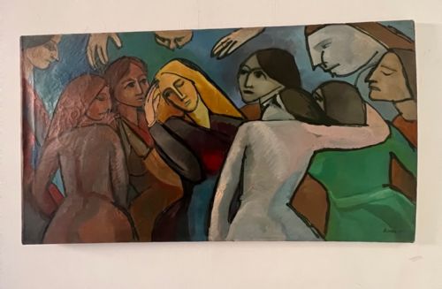 1941 oil on canvas group of women signed bores - CATEGORY: ANTIQUE ART - DATED 1940