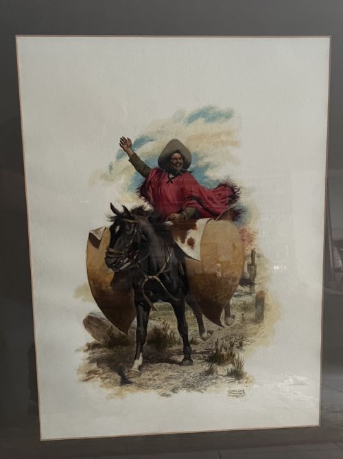 JOSE LUIS SALINAS COWBOYS OR GAUCHO ON HORSEBACK MIXED MEDIA PAINTING 1969 - ADDITIONAL PHOTO 5