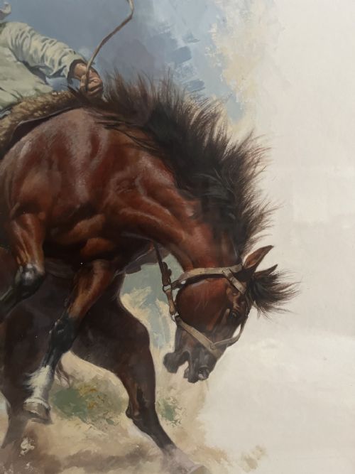 JOSE LUIS SALINAS COWBOYS THE HORSE BREAKER MIXED MEDIA PAINTING 1969 - ADDITIONAL PHOTO 4