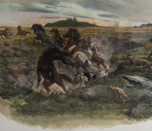 JOSE LUIS SALINAS COWBOYS LASOOING COLTS MIXED MEDIA PAINTING 1969 - ADDITIONAL PHOTO 1