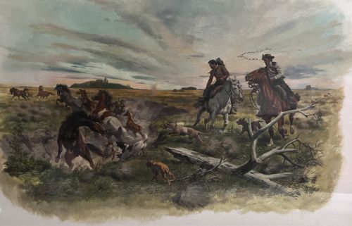 JOSE LUIS SALINAS COWBOYS LASOOING COLTS MIXED MEDIA PAINTING 1969 - ADDITIONAL PHOTO 2