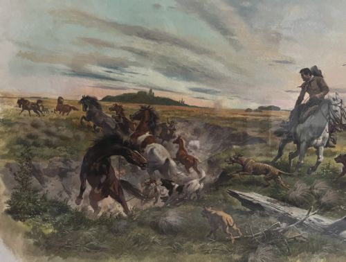 JOSE LUIS SALINAS COWBOYS LASOOING COLTS MIXED MEDIA PAINTING 1969 - ADDITIONAL PHOTO 3
