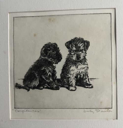 LUCY DAWSON 1867 1954 CONFIDENCES SIGNED ETCHING ON PAPER C1940 - ADDITIONAL PHOTO 1