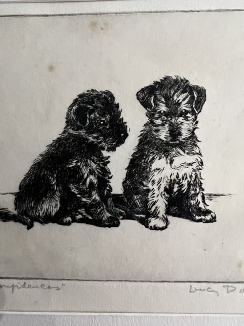 LUCY DAWSON 1867 1954 CONFIDENCES SIGNED ETCHING ON PAPER C1940 - ADDITIONAL PHOTO 4