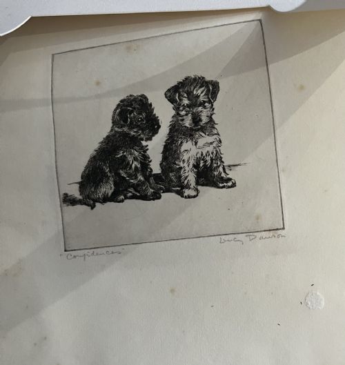 LUCY DAWSON 1867 1954 CONFIDENCES SIGNED ETCHING ON PAPER C1940 - ADDITIONAL PHOTO 6