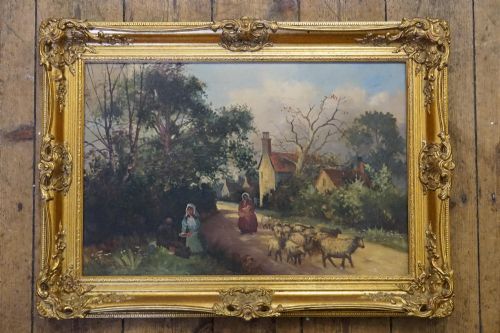 j a c pettitt oil on canvas a warwickshire lane 1908 - CATEGORY: ANTIQUE ART - DATED 1910
