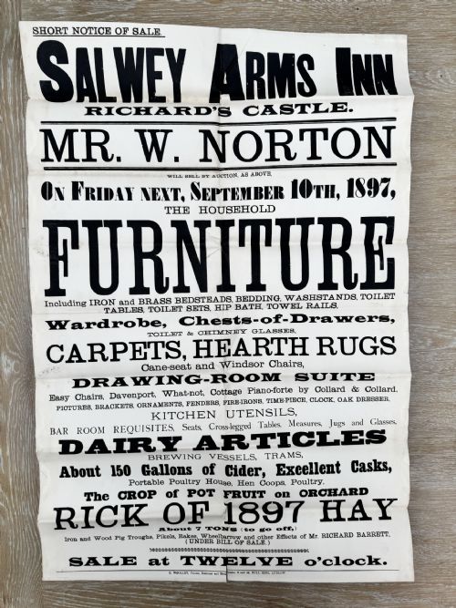 1897 victorian printed auction poster ludlow shropshire 1 - CATEGORY: ANTIQUE MISCELLANEOUS - DATED VICTORIAN
