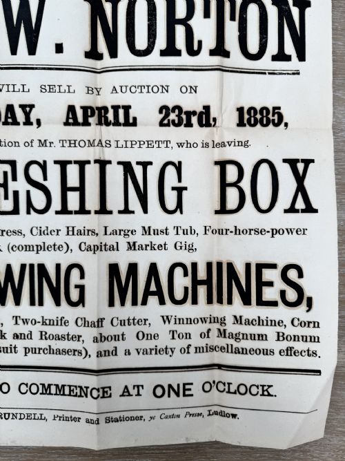 1885 VICTORIAN PRINTED AUCTION POSTER FARM IMPLEMENTS LUDLOW SHROPSHIRE 7 - ADDITIONAL PHOTO 1