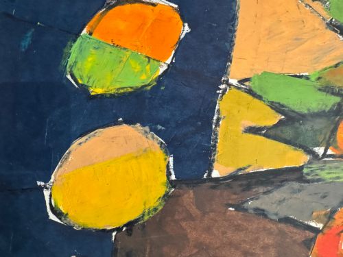 MID 1950S MIXED MEDIA OIL AND OIL PASTEL ON BOARD ABSTRACT CUBIST STILL LIFE FLOWERS - ADDITIONAL PHOTO 7