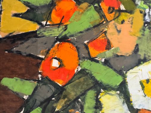 MID 1950S MIXED MEDIA OIL AND OIL PASTEL ON BOARD ABSTRACT CUBIST STILL LIFE FLOWERS - ADDITIONAL PHOTO 8