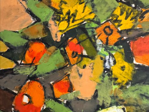 MID 1950S MIXED MEDIA OIL AND OIL PASTEL ON BOARD ABSTRACT CUBIST STILL LIFE FLOWERS - ADDITIONAL PHOTO 16