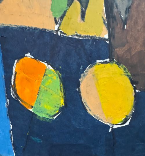 MID 1950S MIXED MEDIA OIL AND OIL PASTEL ON BOARD ABSTRACT CUBIST STILL LIFE FLOWERS - ADDITIONAL PHOTO 17