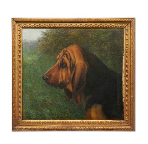 c1908 oil on canvas 'bloodhound' william luker jr 1867 1951 - CATEGORY: ANTIQUE ART - DATED 1910