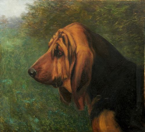 C1908 OIL ON CANVAS 'BLOODHOUND' WILLIAM LUKER JR 1867 1951 - ADDITIONAL PHOTO 1