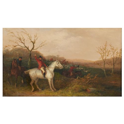 C1888 OIL ON CANVAS HUNTING SCENE HORSES DOGS WILLIAM J SHAYER - ADDITIONAL PHOTO 1
