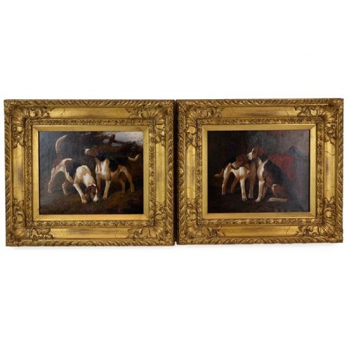 GEORGE WRIGHT 18601942 OIL ON CANVAS X2 FOXHOUNDS C1900 - ADDITIONAL PHOTO 1