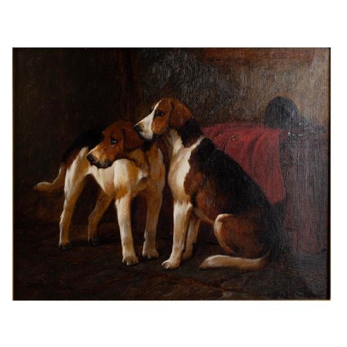 GEORGE WRIGHT 18601942 OIL ON CANVAS X2 FOXHOUNDS C1900 - ADDITIONAL PHOTO 3