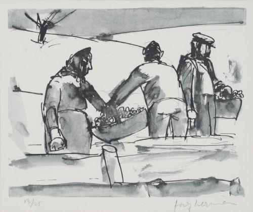 JOSEF HERMAN BRITISHPOLISH 19112000 SIGNED LITHO C1960 FRUIT PICKERS - ADDITIONAL PHOTO 1