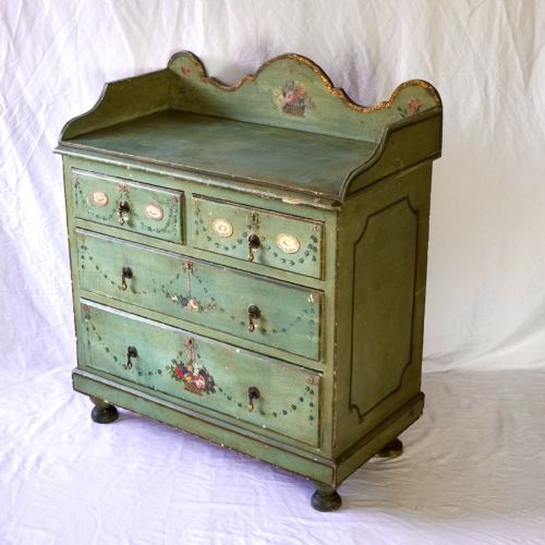 ANTIQUE TYROLEAN PAINTED FOLK CHEST OF DRAWERS - ADDITIONAL PHOTO 1