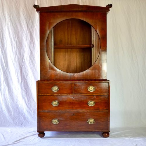 RARE REGENCY MAHOGANY CIRCULAR TAMBOUR LINEN PRESS CABINET - ADDITIONAL PHOTO 1