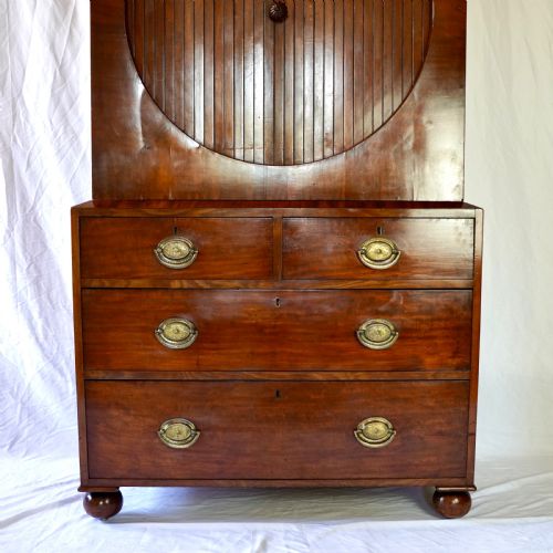 RARE REGENCY MAHOGANY CIRCULAR TAMBOUR LINEN PRESS CABINET - ADDITIONAL PHOTO 15