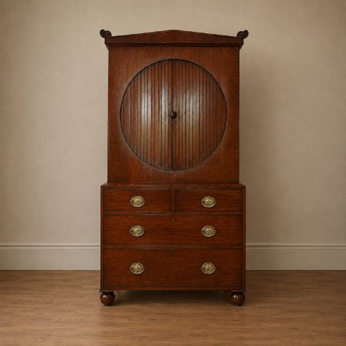 Rare Regency Mahogany Circular Tambour Linen Press Cabinet