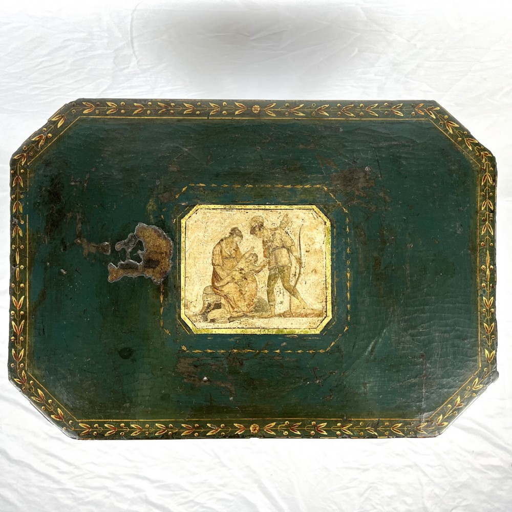 Regency green & gilt painted sewing/ occasional table View IV