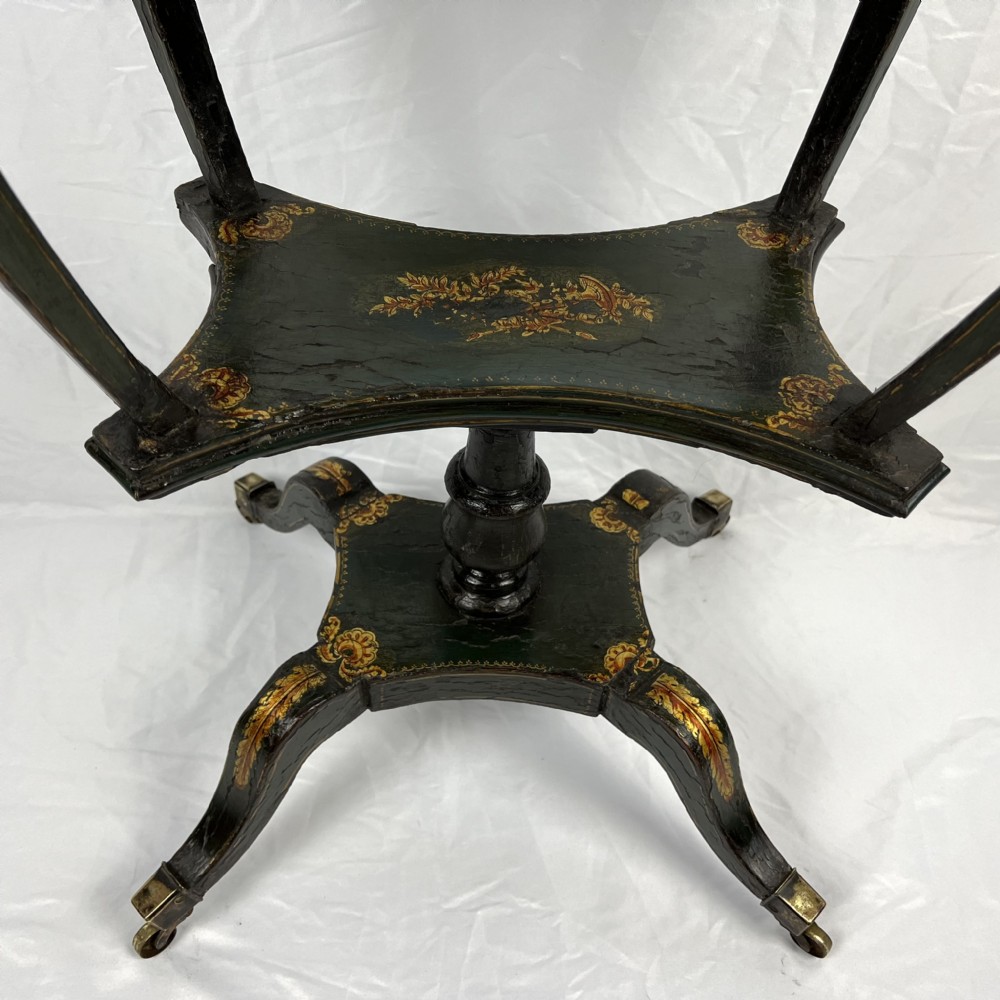 Regency green & gilt painted sewing/ occasional table View VI