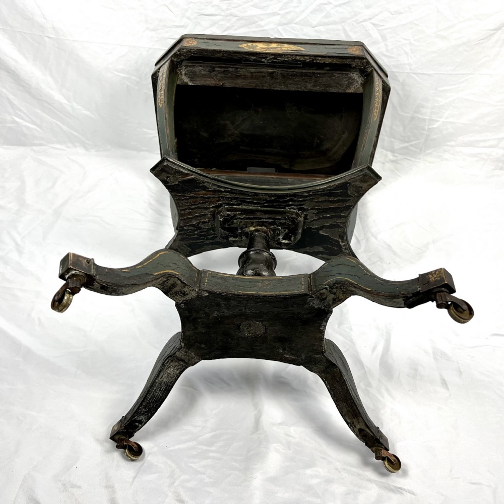 Regency green & gilt painted sewing/ occasional table View VIII
