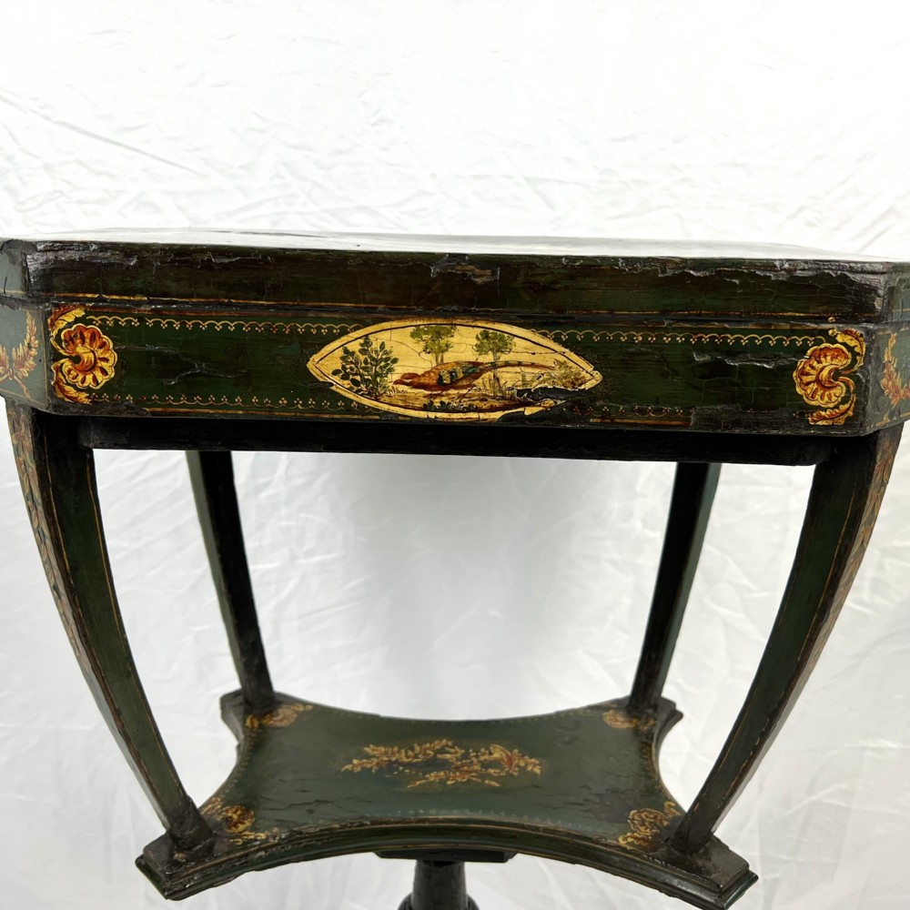 Regency green & gilt painted sewing/ occasional table View IX
