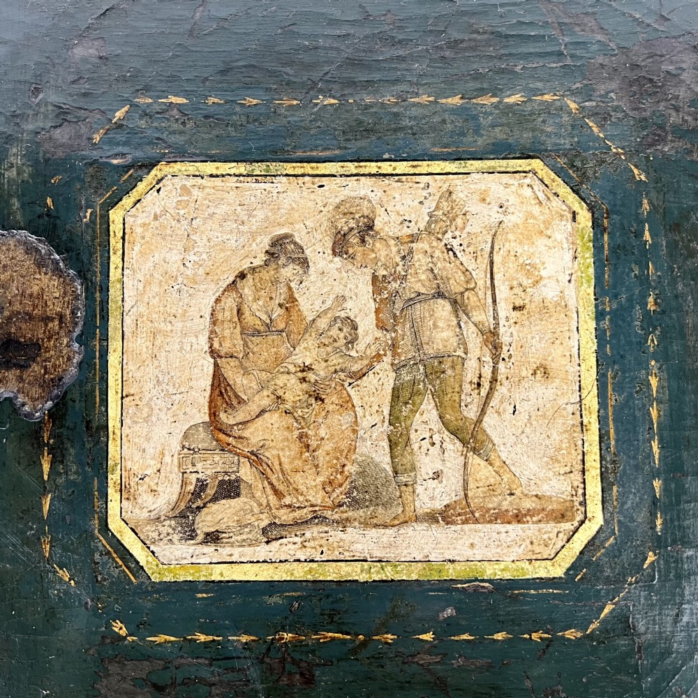 Regency green & gilt painted sewing/ occasional table View XIV
