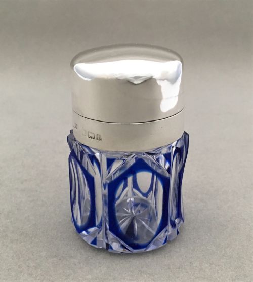 A Silver Mounted Bristol Blue Cut Through Scent Bottle