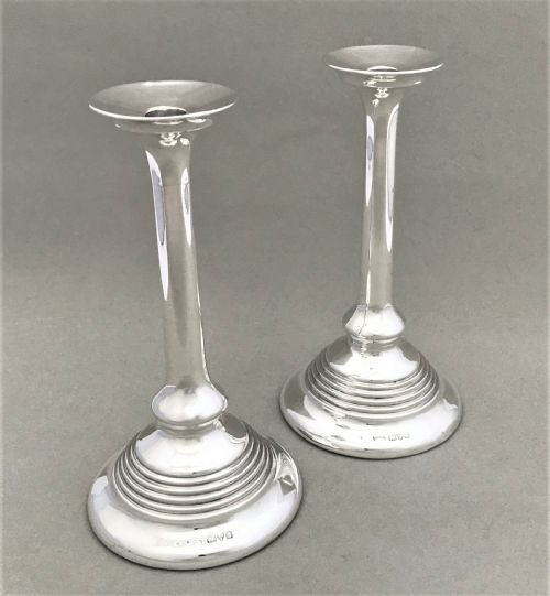 fig 1. A stylish pair of Chester silver candlesticks