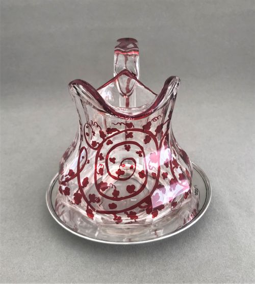 fig 1. A gorgeous cut glass cream jug with silver drip saucer