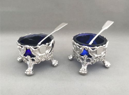 A Magnificent Pair of Victorian Silver Salt Tubs & Spoons