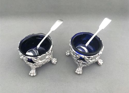 fig 1. A magnificent pair of Victorian silver salt tubs & spoons